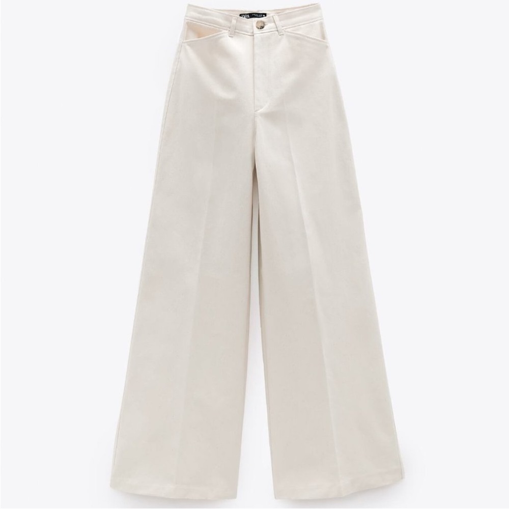 ZARA High-Waisted Wide-Leg Trousers in cream